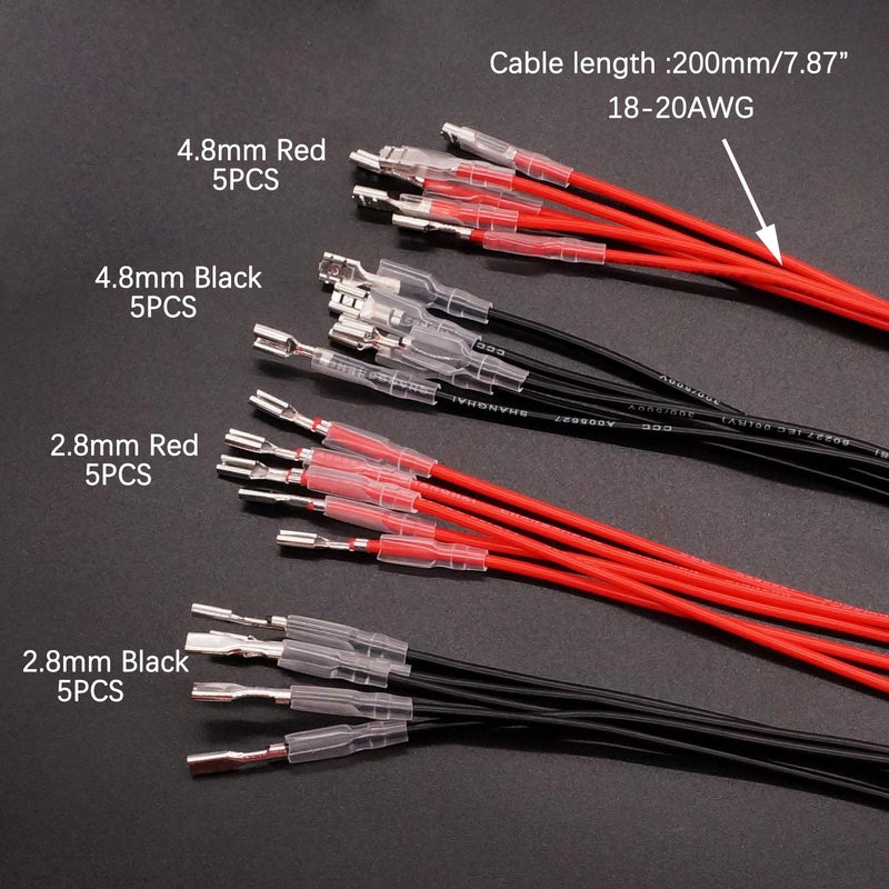 Twidec/20Pcs 2.8Mm And 4.8Mm Female Spade Crimp Terminal With Insulating Sleeve And Wire Red + Black Female Spade Quick Splice Assortment Kit - Image 2